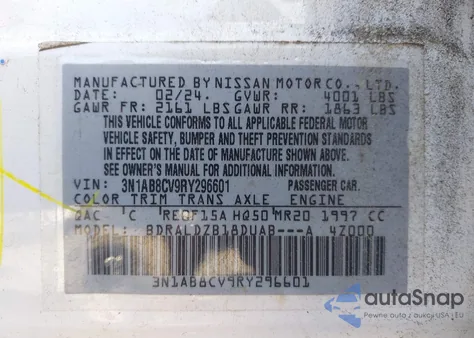 2024 Nissan Sentra Sv Xtronic Cvt z USA, uszkodzony, nr VIN 3N1AB8CV9RY296601